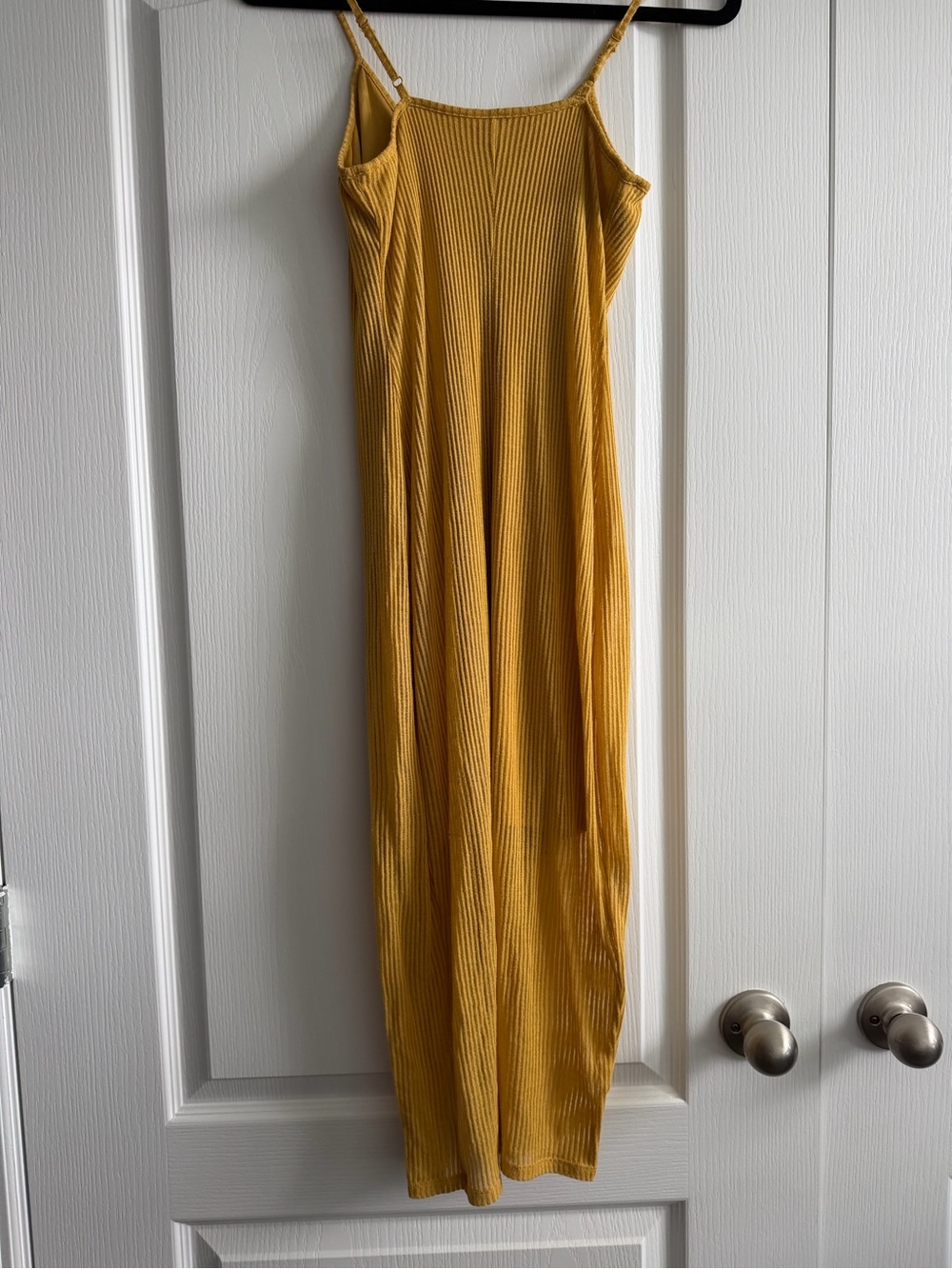 Express Mustard Ribbed Button-Front Slip Midi Dress Small - Picture 4 of 5